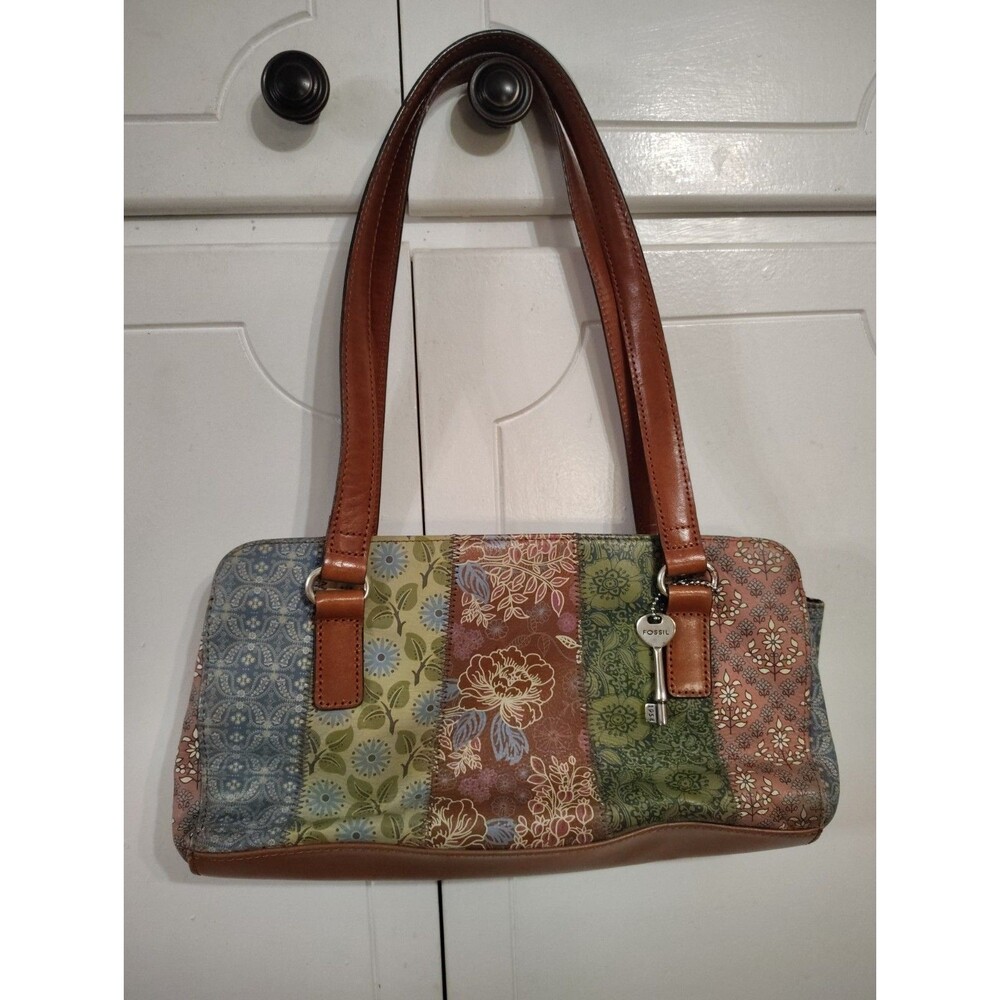 Fossil Boho Coronado Floral Purse Leather  Lined Shoulder Bag Purse Patchwork